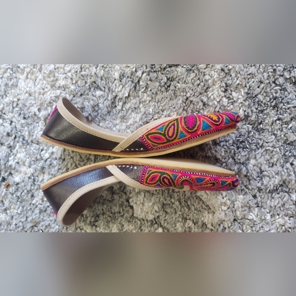 Fuchsia embroidered ballet Handmade leather Women's flats Sz 8 - Picture 6 of 8